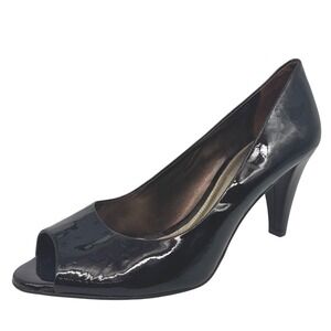 Antonio Melani Dark Marbel Bronw Patent Leather Peep Toe Heels Size 8M